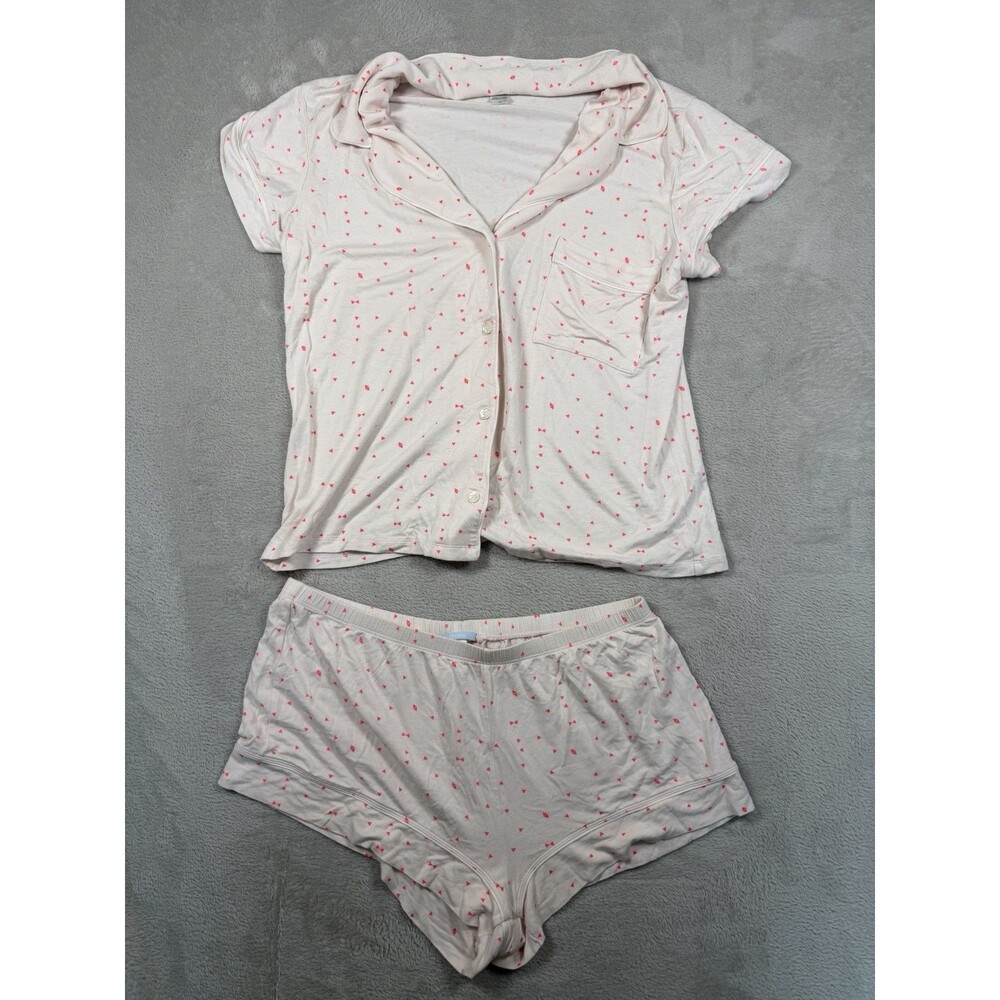 Eberjey Womens Pink White Triangles Pajama Set Short Sleeve Shirt Shorts Large